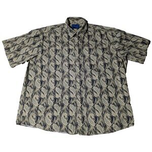 TOWNCRAFT WRINKLE FREE Men Size XL Blue Green Paisley Cotton Button-Up Shirt